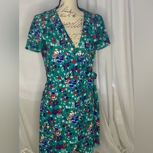 J Crew Wrap Dress-Sz 0 Floral-Turquoise-Worm